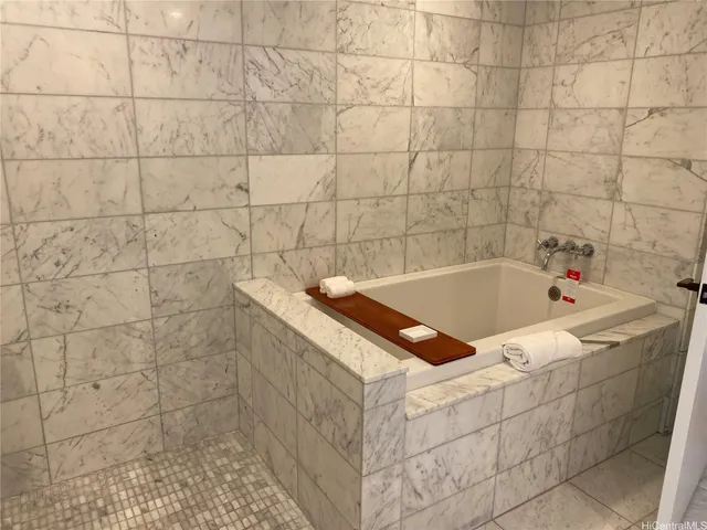 a bathroom with a bathtub