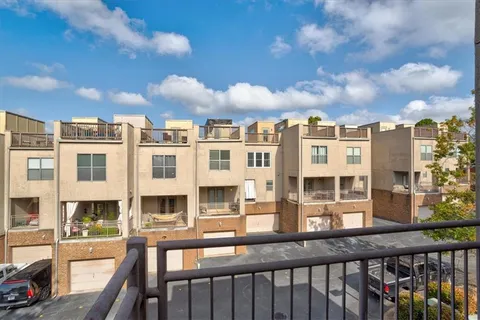 a view of a building from a balcony