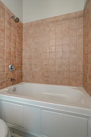 a bathroom with a bathtub and shower