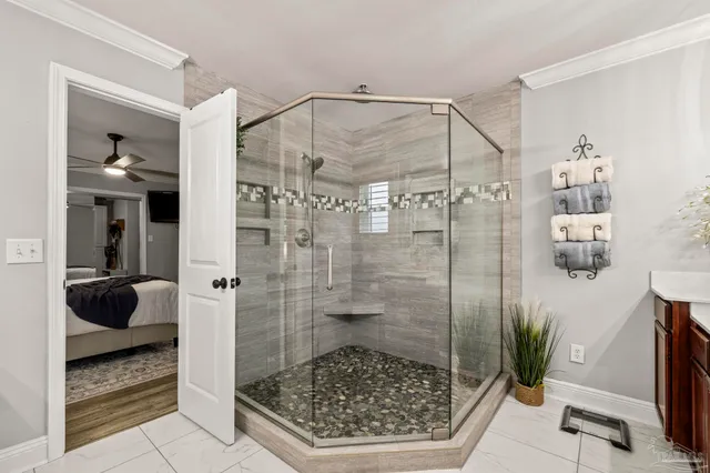 a view of a house with backyard sitting area and garden