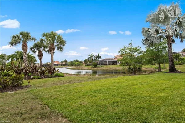 a view of a lake from a yard