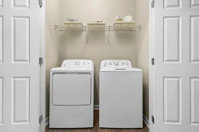 a utility room with dryer and washer