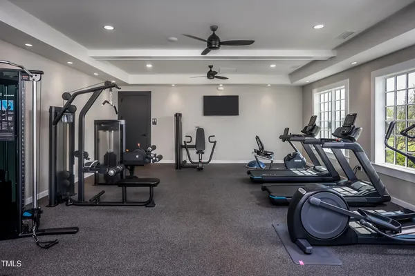 a view of a room with gym equipment