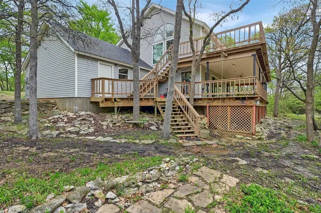 a view of a garden with a lake