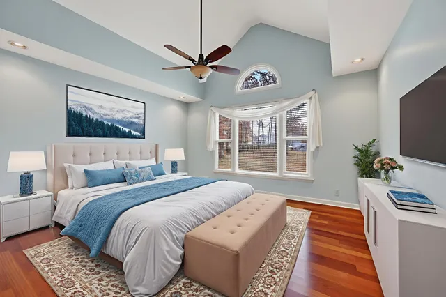 a view of room with a wooden floor