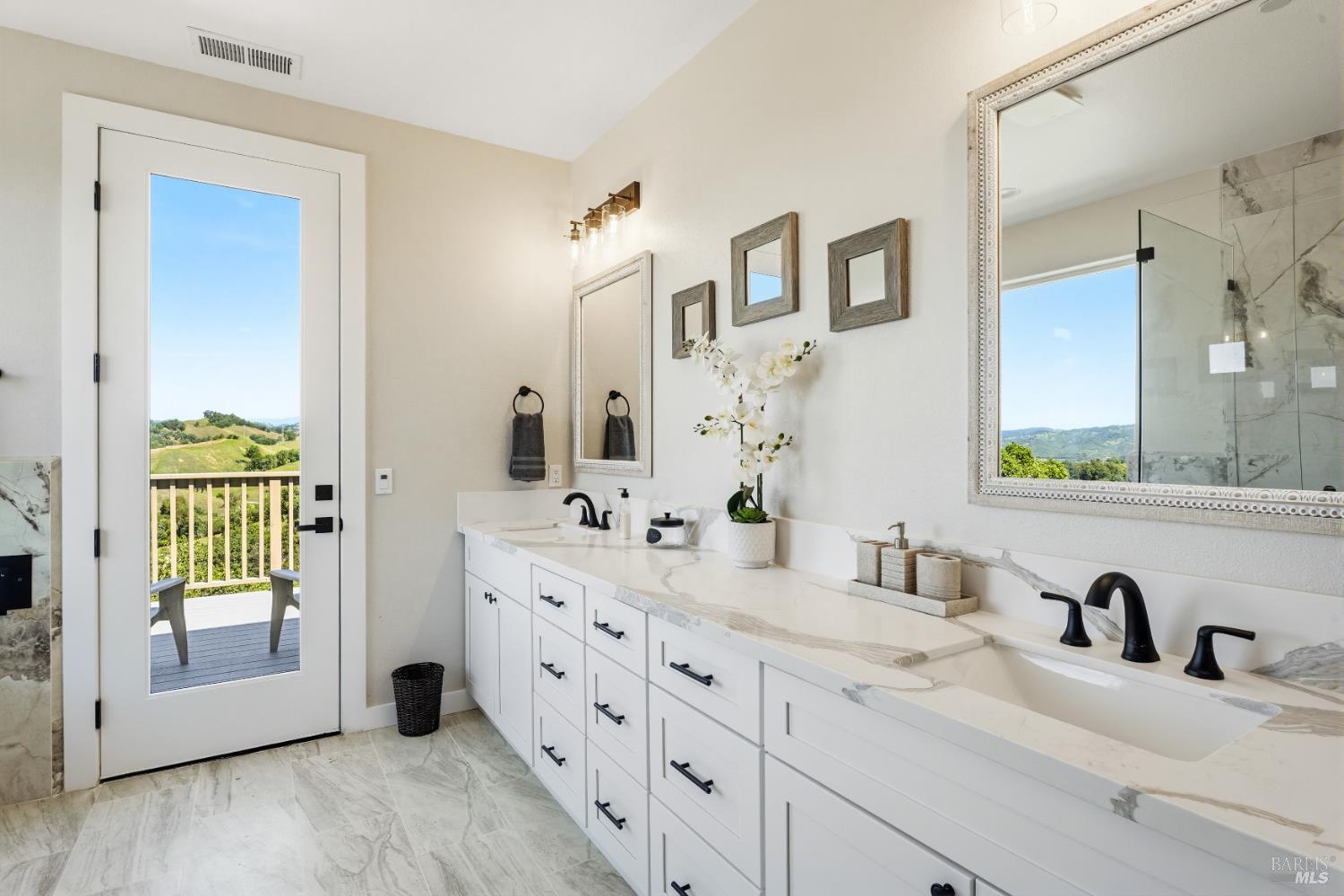 400 Tehuacan Road Ukiah, CA 95482 - Photo 40 of 57 Primary bathroom with two vanities, walk-in shower and bath tub opens to private deck with terrific views.