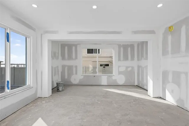 a view of a garden with an ocean