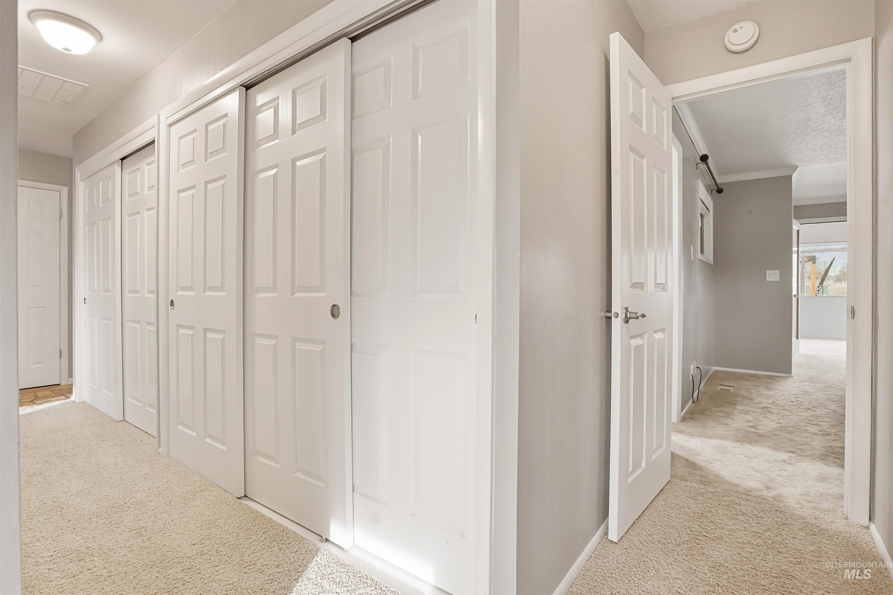 206 Pleasant Way Rupert, ID 83350 - Photo 18 of 33 Corridor with light carpet, ornamental molding, and a textured ceiling