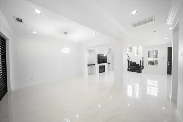 a view of stairs and furniture