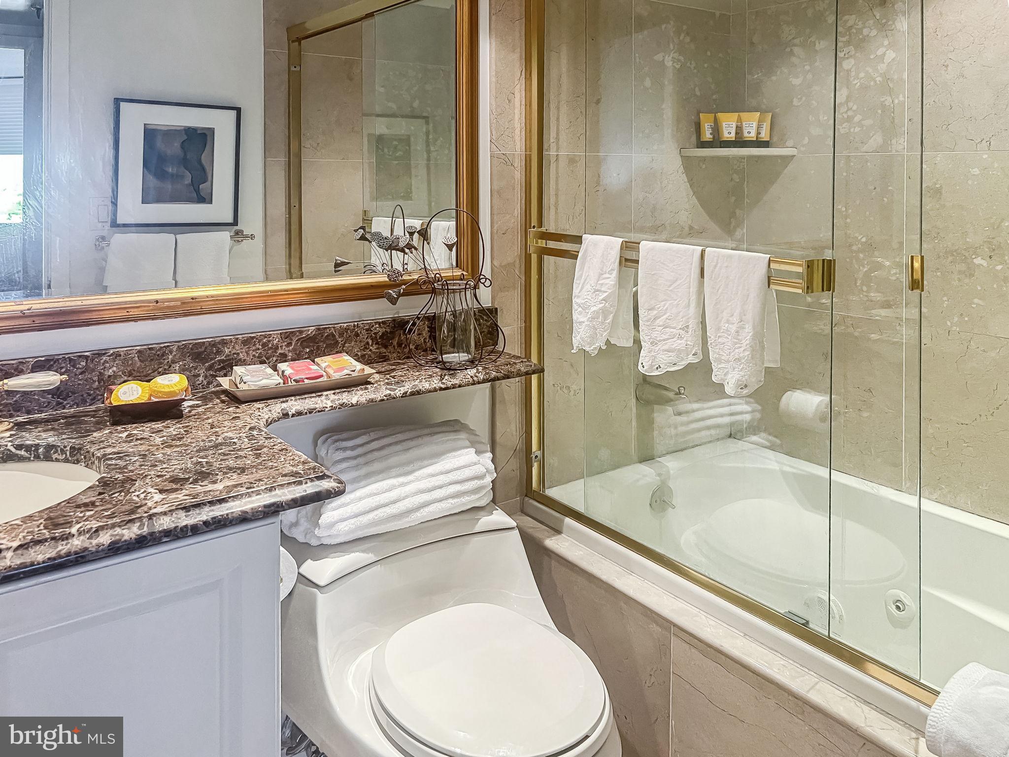 2020 Walnut Street, Unit 29K Philadelphia, PA 19103 - Photo 6 of 20 a bathroom with a granite countertop sink mirror vanity and toilet