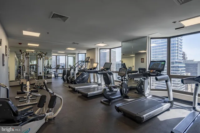 a view of a room with gym equipment
