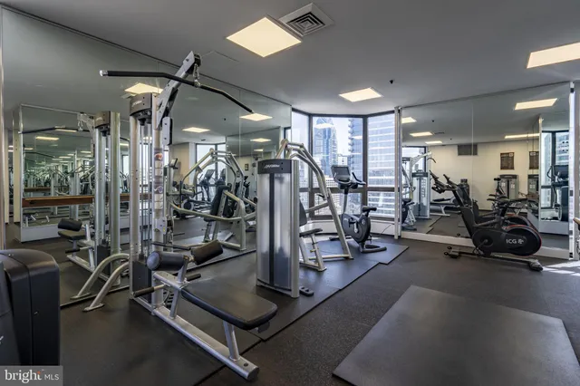 a view of a room with gym equipment