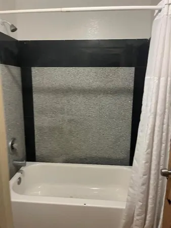 a bathroom with a bathtub