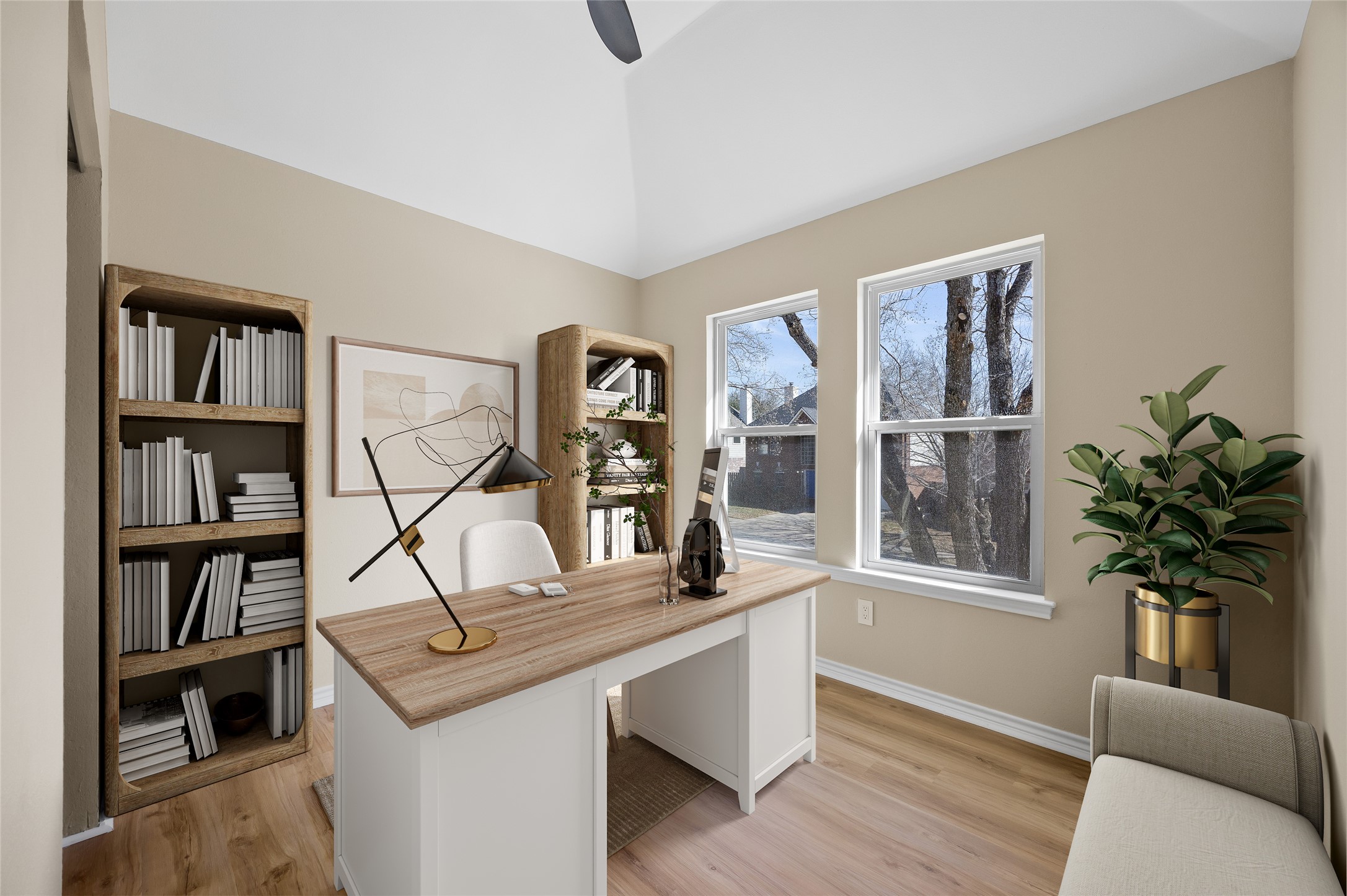 1002 Crestview Street Round Rock, TX 78681 - Photo 31 of 40 Office area featuring a ceiling fan and light wood-type flooring