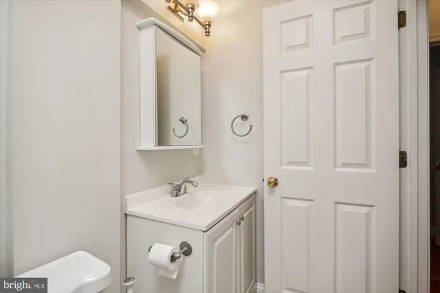 a bathroom with a sink vanity and toilet