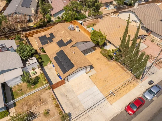 an aerial view of a backyard
