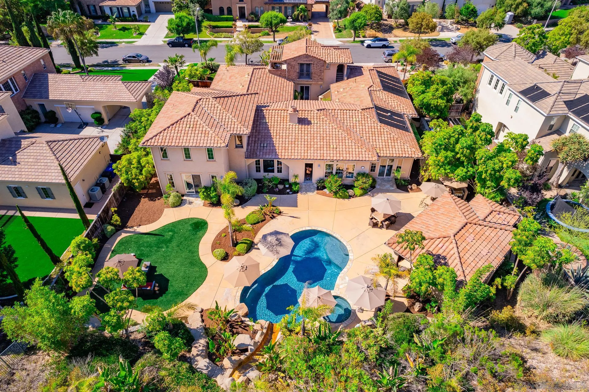 14757 Whispering Ridge Road San Diego, CA 92131 - Photo 2 of 48 an aerial view of residential house with yard and swimming pool