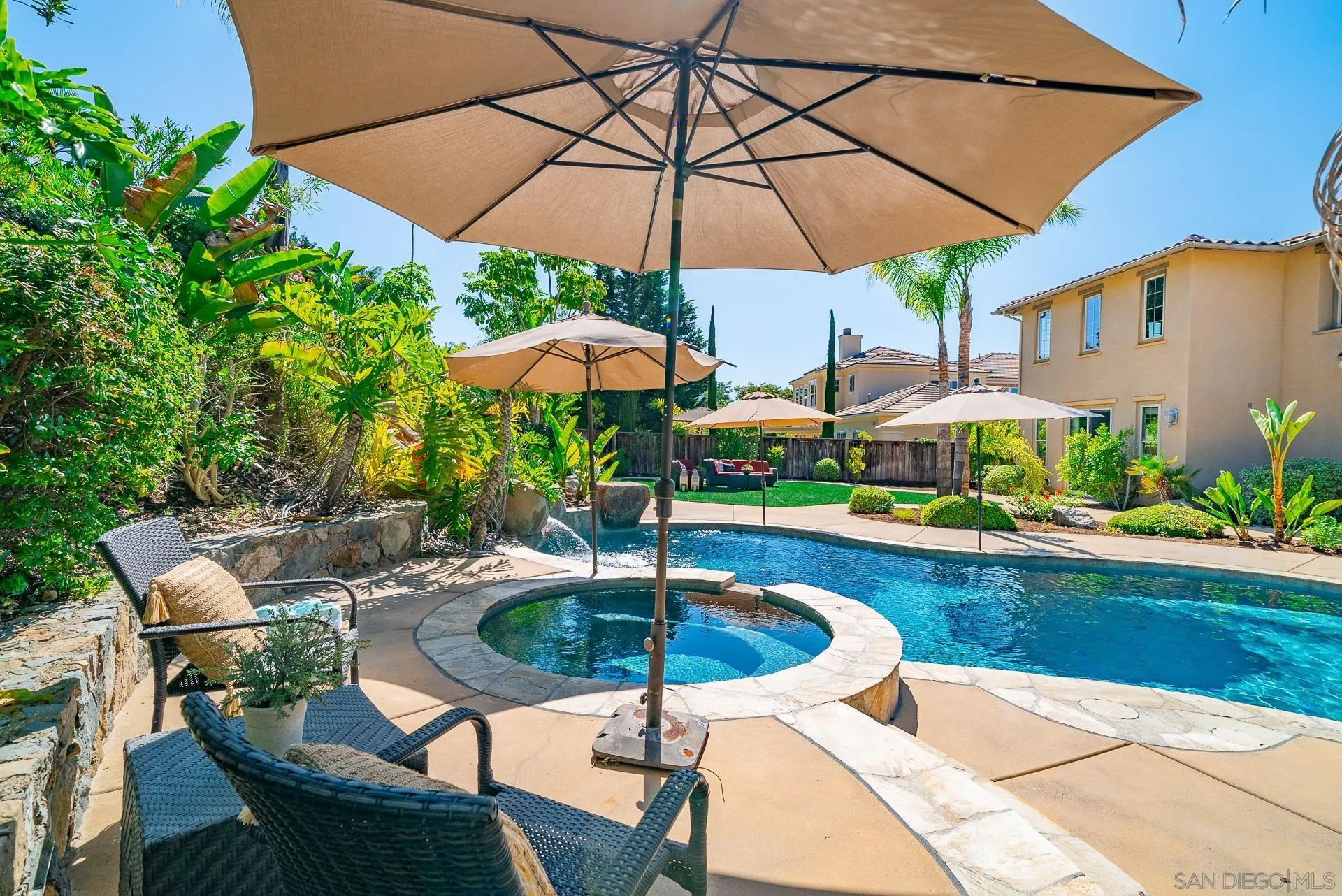 14757 Whispering Ridge Road San Diego, CA 92131 - Photo 33 of 48 a view of pool with table and chairs under an umbrella