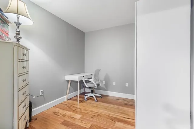 a chair and table in a room