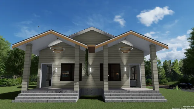 a front view of a house with a small yard