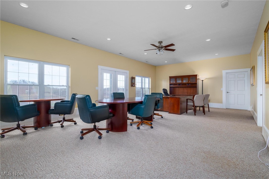 35955-35959 Bower Road Scio, OH 43988 - Photo 25 of 50 Office space featuring a healthy amount of sunlight, light carpet, ceiling fan, and french doors