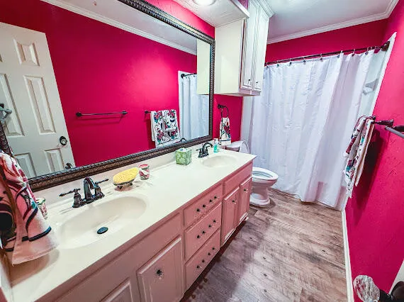 a bathroom with a granite countertop sink and mirror