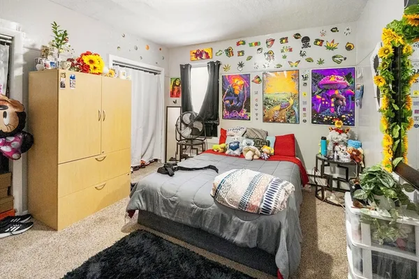 a bedroom with bed and a window