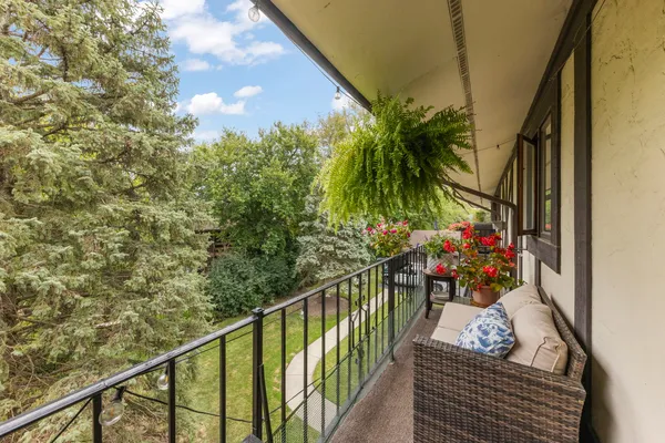 a view of balcony with a garden