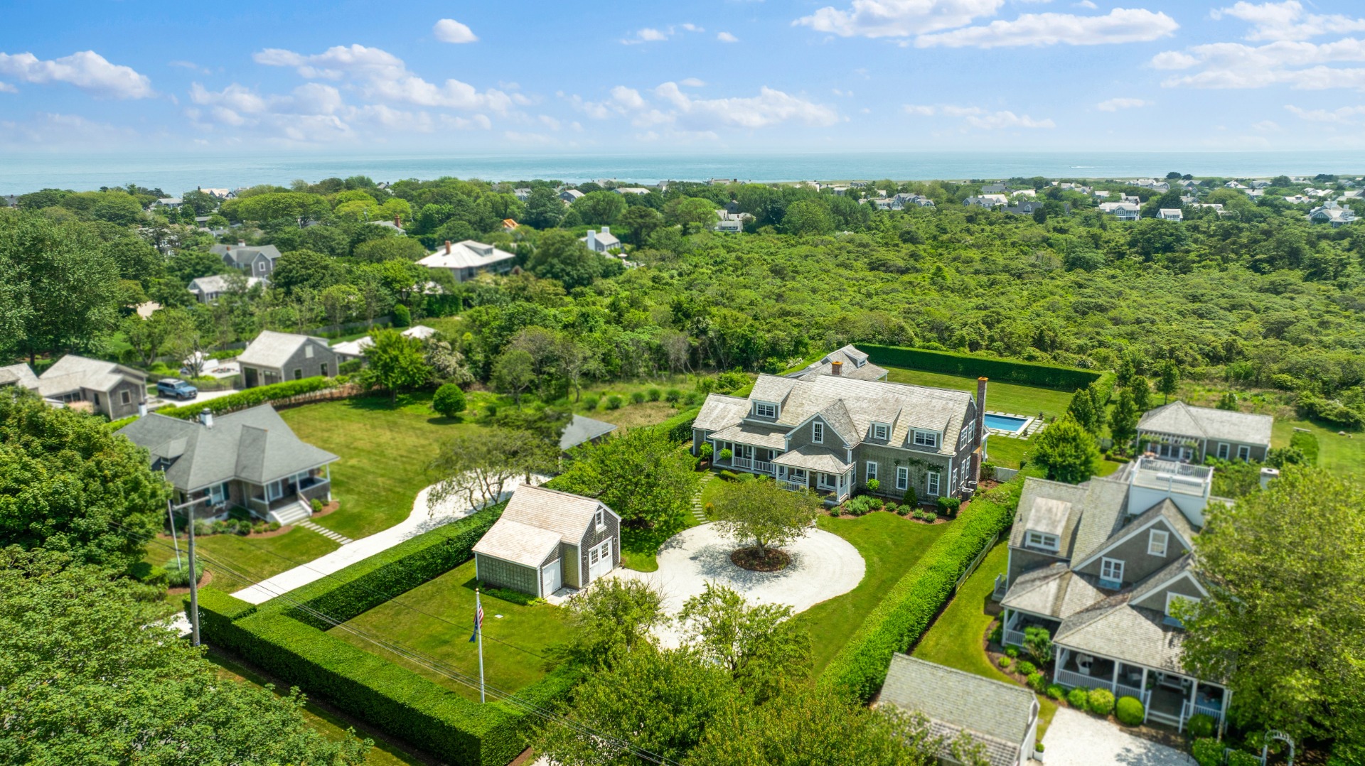 42 Main Street Nantucket, MA 02554 - Photo 37 of 40 an aerial view of residential houses with outdoor space and trees