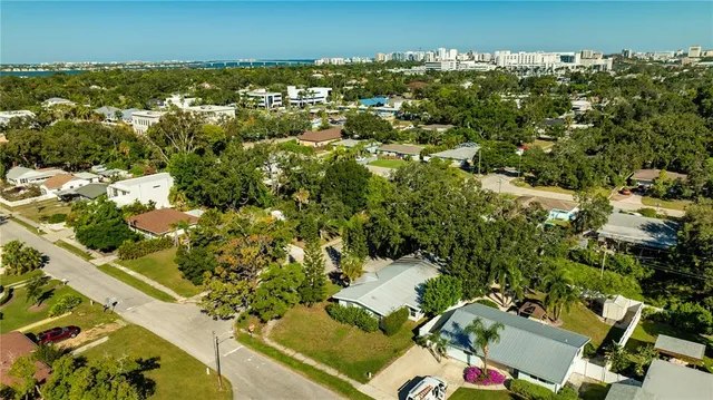 an aerial view of residential houses with outdoor space