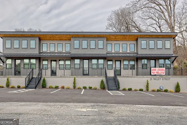 a front view of residential houses