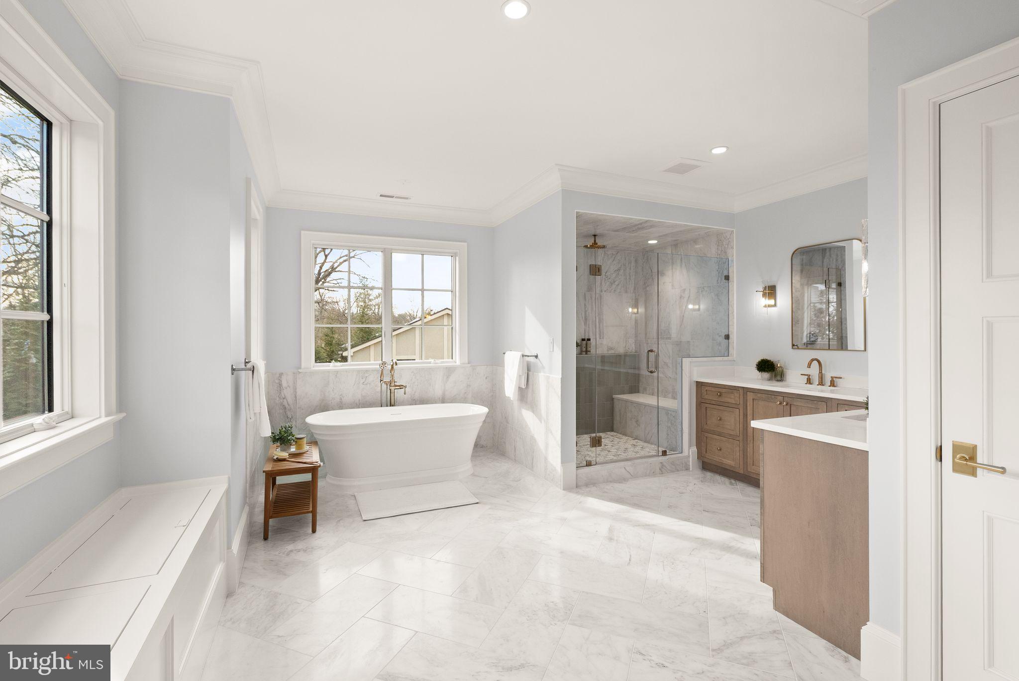 3941 North Glebe Road Arlington, VA 22207 - Photo 42 of 76 Spa-like primary bath. Bench with storage