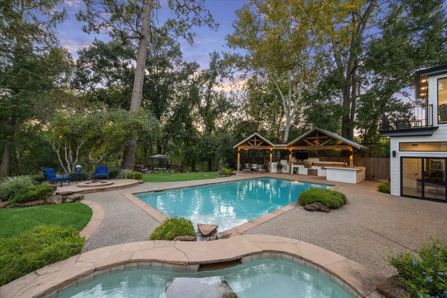a garden view with a sitting space