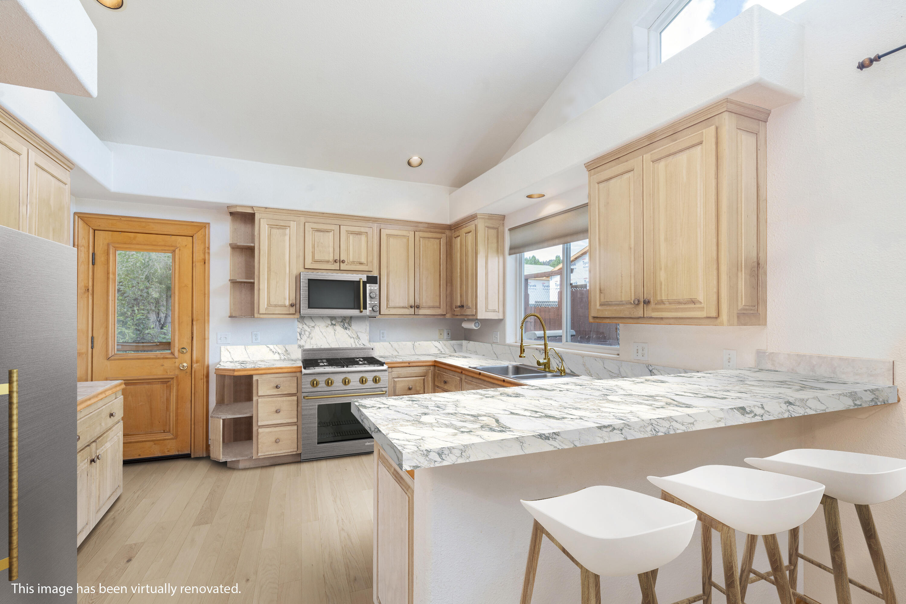 660 Otto Street Ridgway, CO 81432 - Photo 14 of 27 a kitchen with stainless steel appliances granite countertop a stove top oven a sink dishwasher and a refrigerator with wooden cabinets