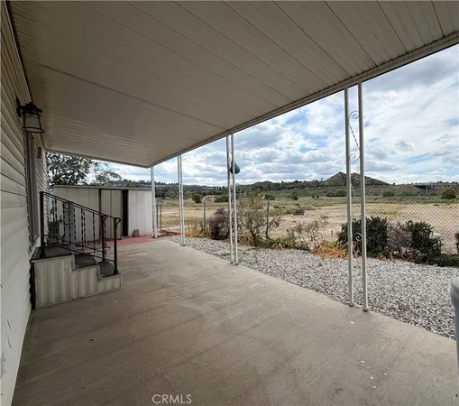 a view of a road with porch