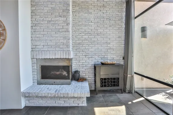 a living room with a fireplace