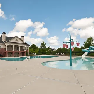 an aerial view of residential houses with outdoor space and trees
