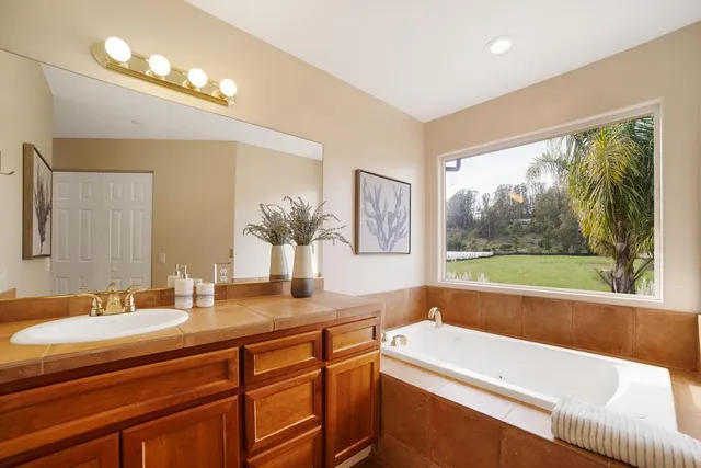 a view of a house with a yard and potted plants