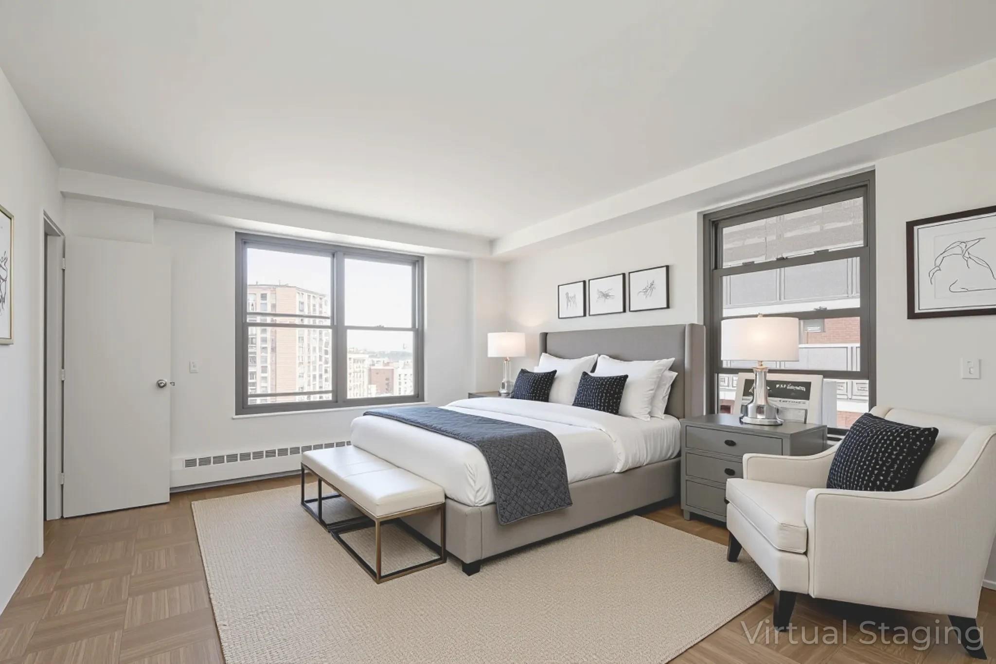 61-25 98th Street, Unit 11E Queens, NY 11374 - Photo 11 of 31 a spacious bedroom with a bed and glass window