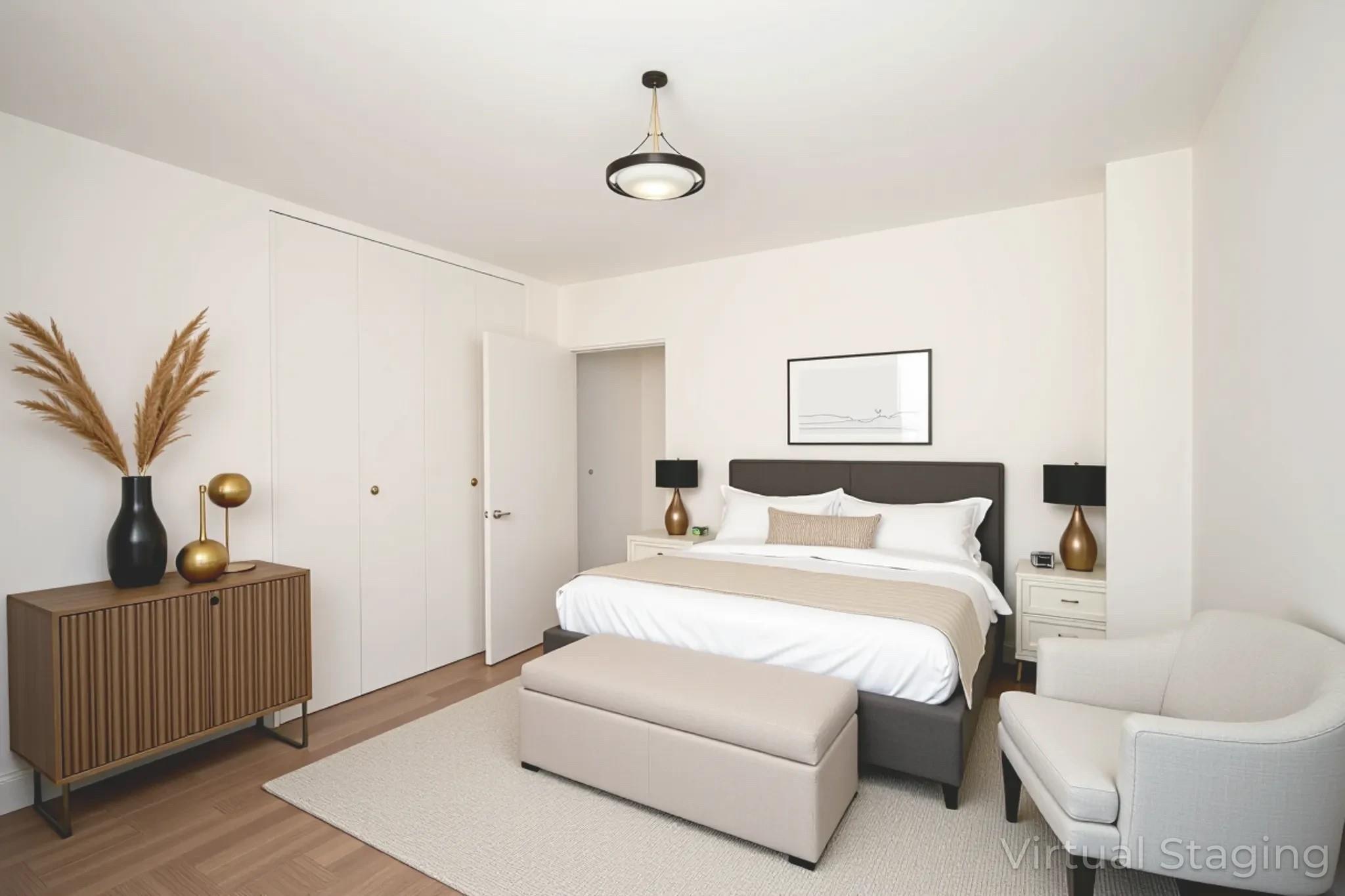 61-25 98th Street, Unit 11E Queens, NY 11374 - Photo 15 of 31 a bedroom with a white bed and a couch