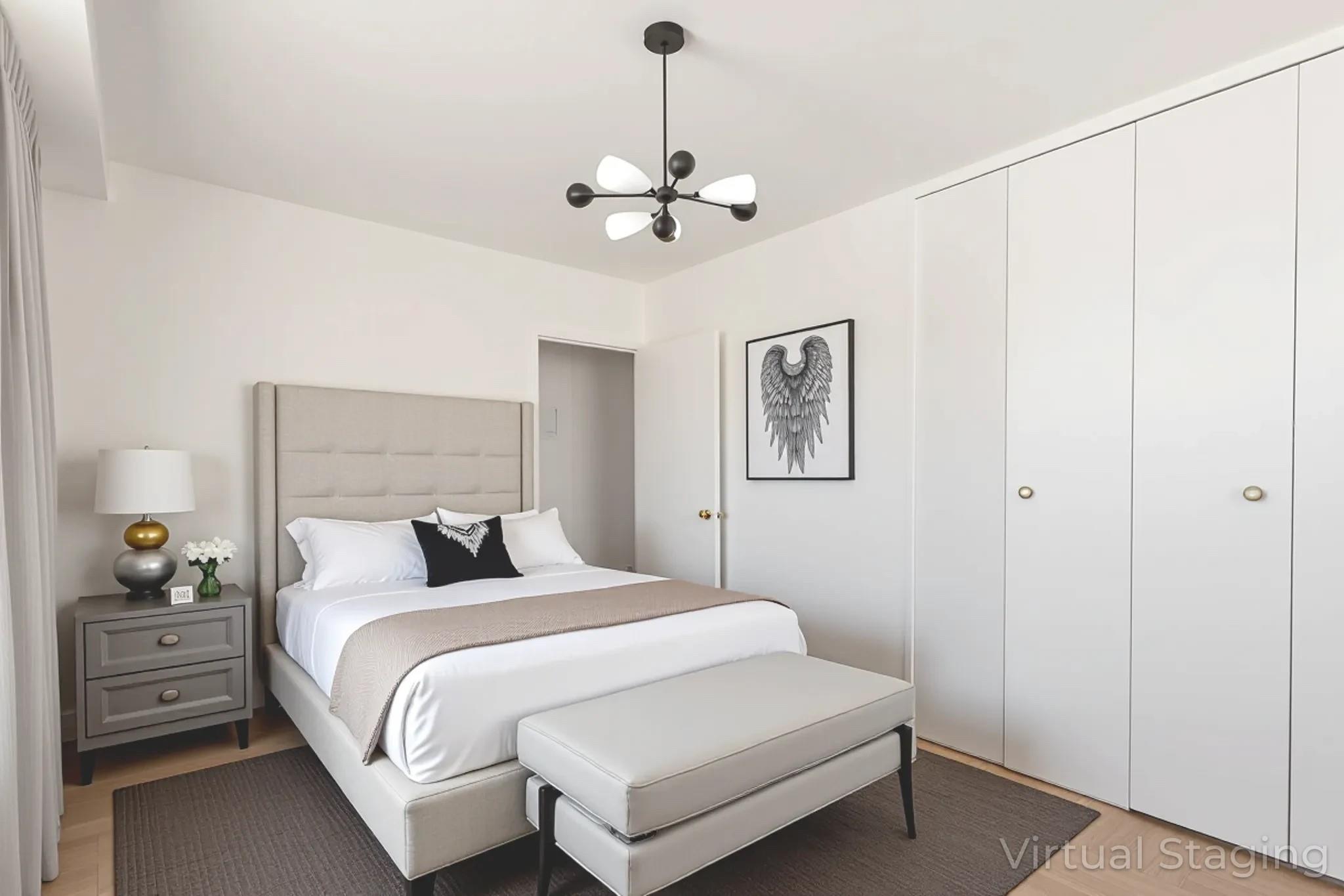 61-25 98th Street, Unit 11E Queens, NY 11374 - Photo 18 of 31 a bedroom with a bed and a chandelier