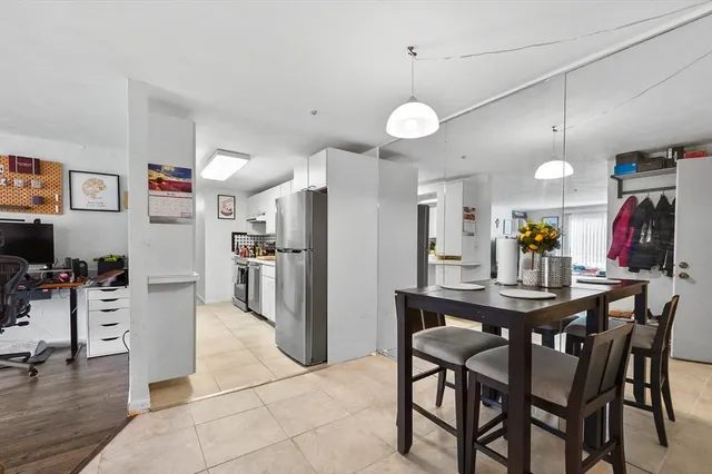 a view of a dining room and livingroom view