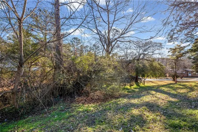 a backyard of a house with trees and outdoor space