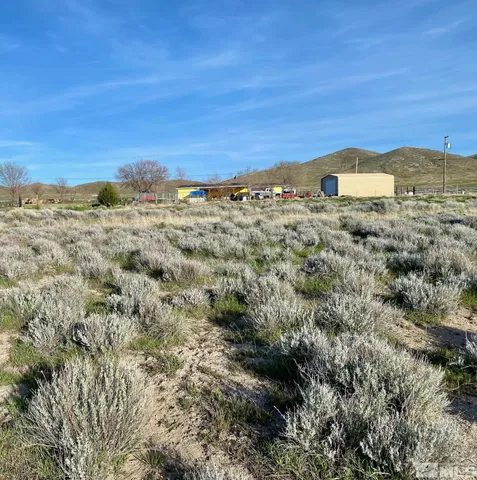 a view of a field with a mountain in the background