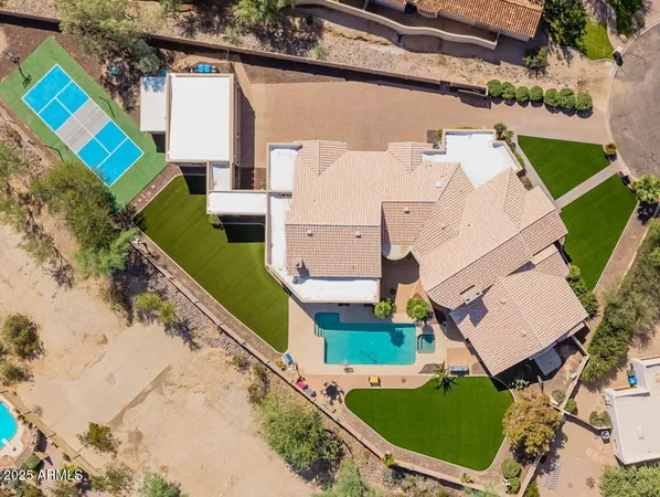 an aerial view of a house