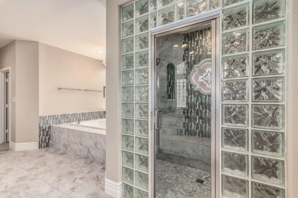 a view of a glass door with a glass door