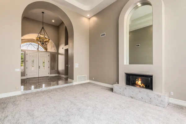 a view of a fireplace in a room