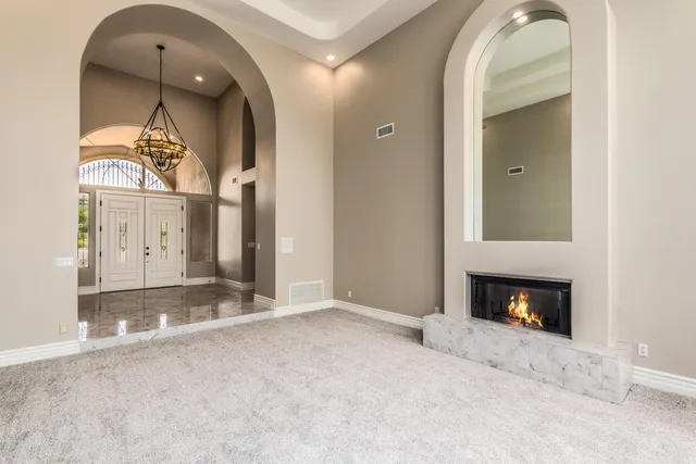 a view of a fireplace in a room