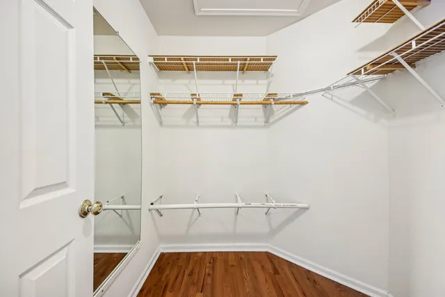a view of walk in closet with empty racks