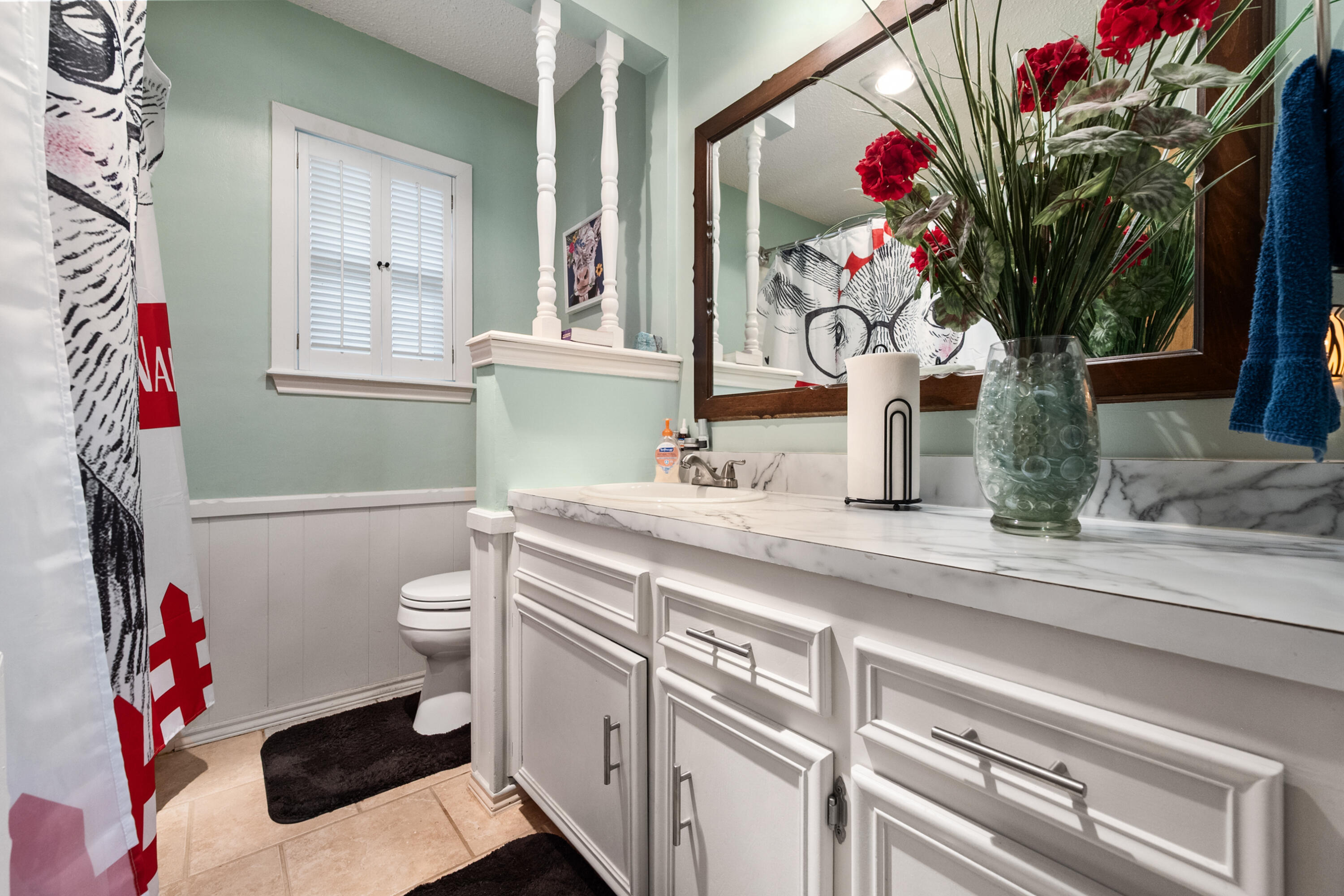 4610 63rd Street Lubbock, TX 79414 - Photo 25 of 30 a bathroom with a sink a mirror and a toilet